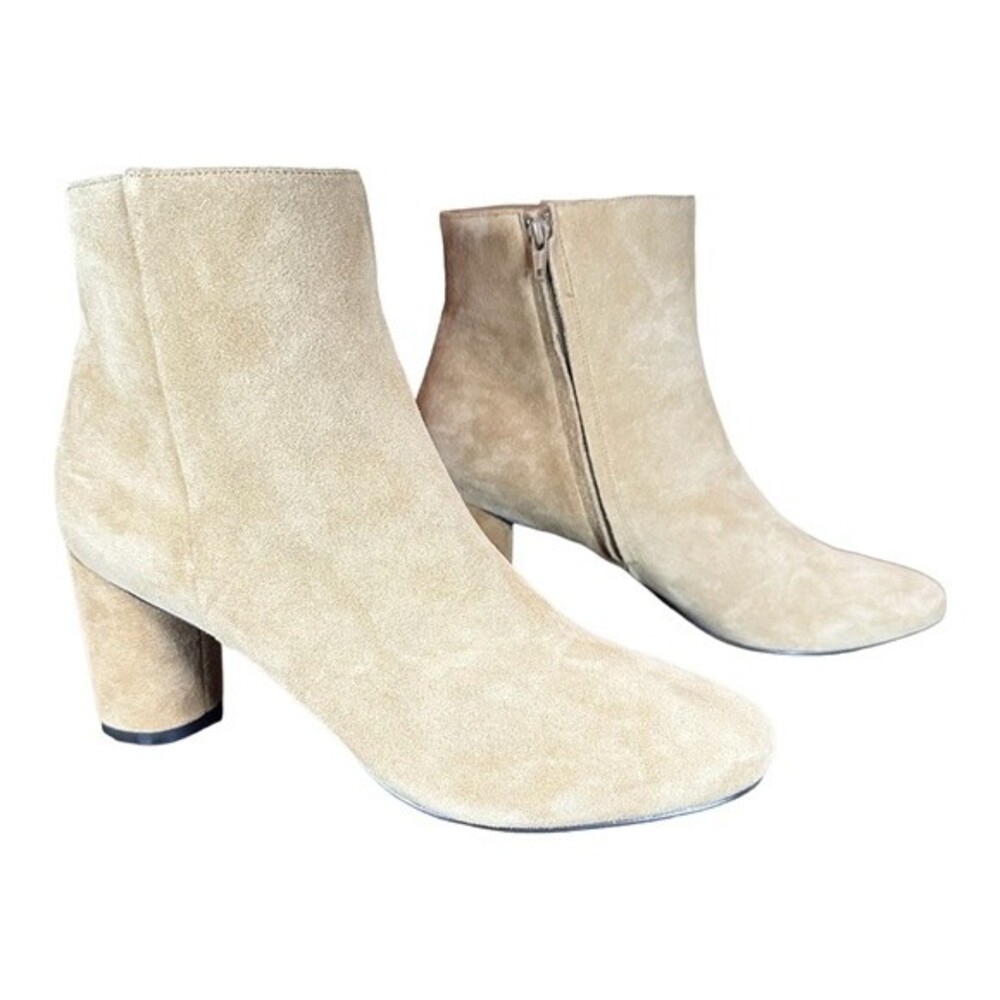Banana Republic Suede Ankle Boots 9.5 Tan Beige Block Heel‎ Round Toe Zip Bootie